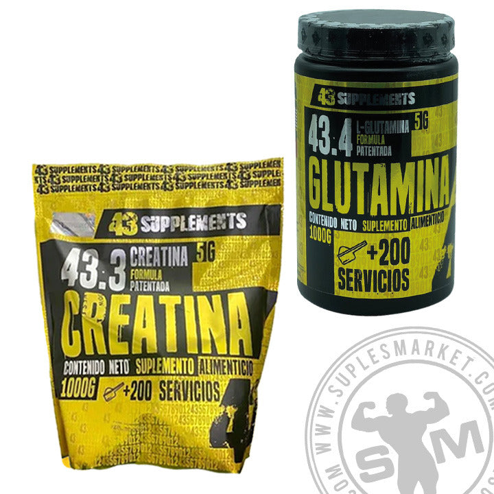 COMBO 8 (43 CREATINA 200 SERV + 43 GLUTAMINA 200 SERV)